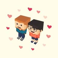 love couple block isometric cartoon character N10