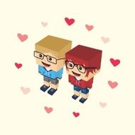 love couple block isometric cartoon character N21