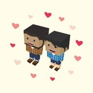 love couple block isometric cartoon character N23