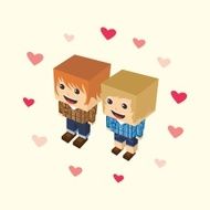 love couple block isometric cartoon character N24