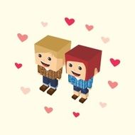 love couple block isometric cartoon character N25