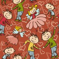 seamless pattern with dancing boys and little fairies