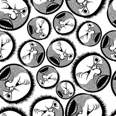 Faces seamless background vector cartoon style pattern black