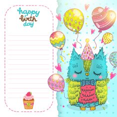 Happy Birthday greeting background with an owl N2