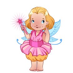 Little cute fairy in a pink dress with magic wand