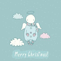 Christmas card with angel in sky