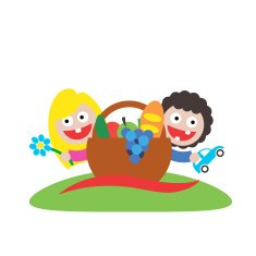 family picnic boy and girl art logo