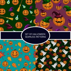 Set of seamless patterns with pumpkin halloween