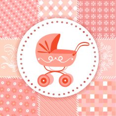 baby pram on a patchwork background