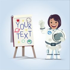lady astronaut presenting something on board - vector illustration