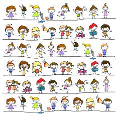 hand drawing cartoon abstract happy kids N11