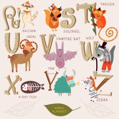 Cute animal alphabet R-z letters