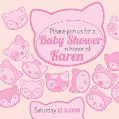 Baby shower invitation card cat theme vector template