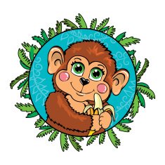 Funny monkey with a banana in her hand In the