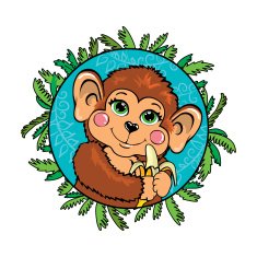 Funny monkey with a banana in her hand In the N2