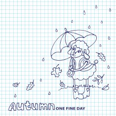 Cute sheep girl with umbrella under rain Sketchy notepaper