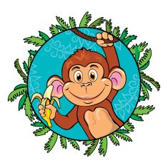 Funny monkey with a banana in her hand As part