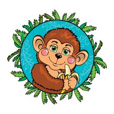Funny monkey with a banana in her hand As part N2