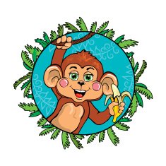 Funny monkey with a banana in her hand As part N3