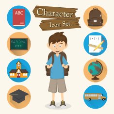 Student character Icon set vector