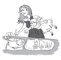 Young mother with child cooking Nervous in the kitchen