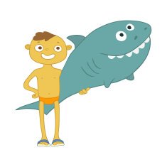 boy with inflatable shark