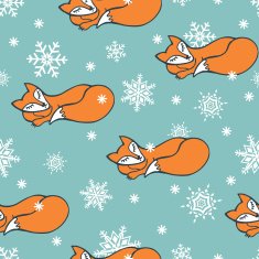 Sleeping Fox and snowflake seamless pattern