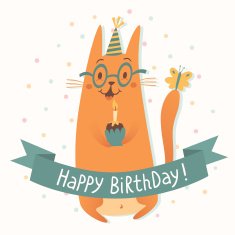 Happy Birthday vector card with a cat