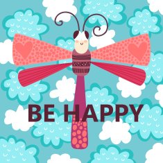 Be Happy- vector cute card with butterfly in colorful style