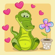 Crocodile with heart and flower