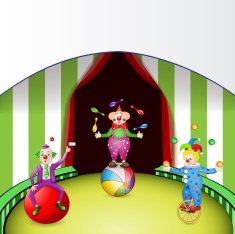 Funny clowns at the circus festival