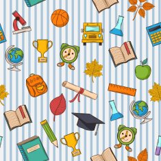 School pattern on striped blue and white background