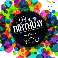 Vector birthday card in bright colors on polka dots background