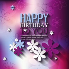 Vector birthday card with flowers on colorful background N2