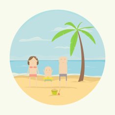 Beautiful and happy family on the beach