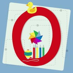 Letter "o" from stylized alphabet with children's toys