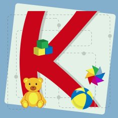 Letter "k" from stylized alphabet with children's toys