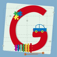 Letter "g" from stylized alphabet with children's toys