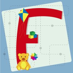 Letter "f" from stylized alphabet with children's toys