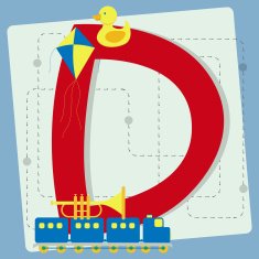 Letter "d" from stylized alphabet with children's toys
