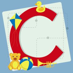 Letter "c" from stylized alphabet with children's toys