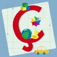 Letter "cedilla" from stylized alphabet with children's toys