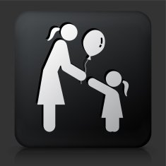 Black Square Button with Woman Giving Balloon to a Girl