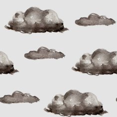 Seamless cartoon background with rain clouds on a gray sky