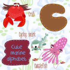 Sea very cute Alphabet marine set in vector C letter Crab Cyclo