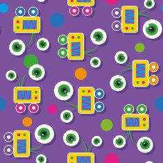 cute big-eyed robots pattern