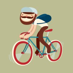 beardy bicycle rider stylish character on bike vector illustration