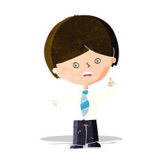 cartoon worried school boy raising hand N3