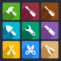 Working tools flat icon set 12