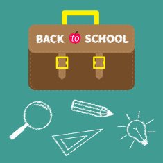 Schoolbag briefcase Magnifier pencil light bulb ruller chalk effect Flat